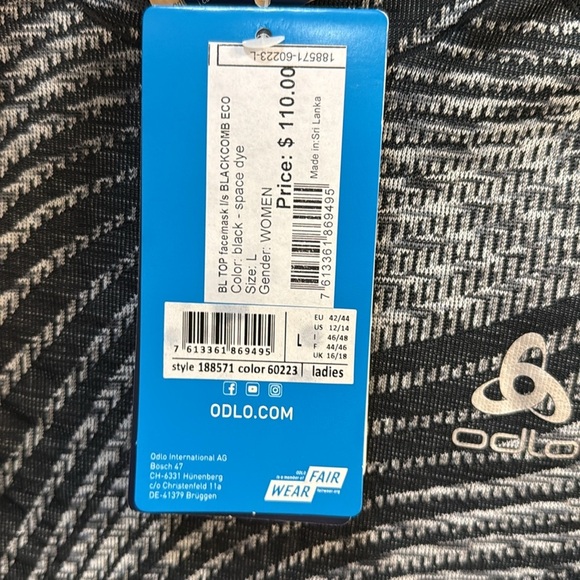 NWT Odlo Large Space Dye Grey Black Blackcomb Long Sleeve Face Mask Ski Hike - Picture 4 of 9